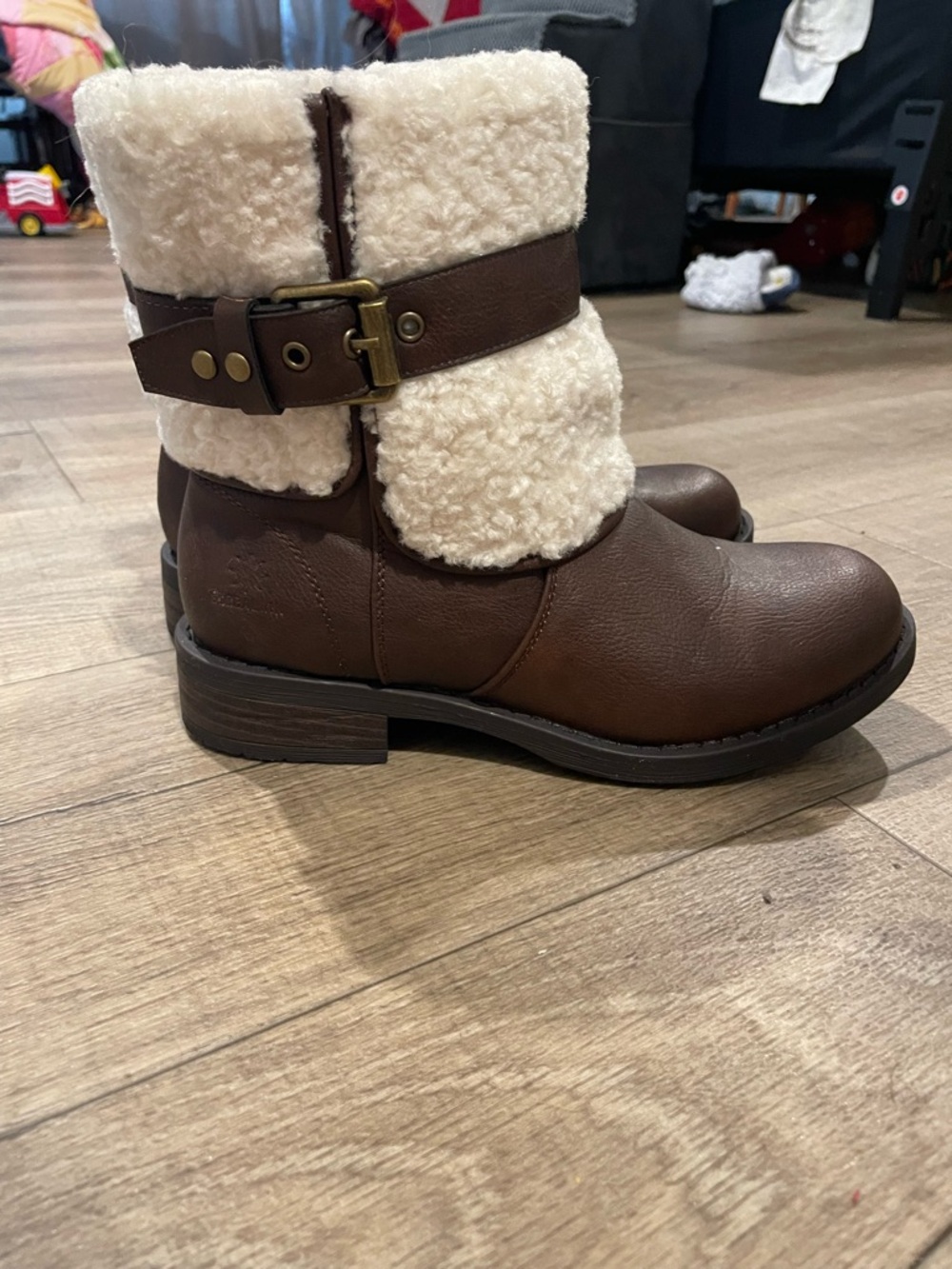 Women’s Brown Faux-Sherpa Ankle Boots - Cozy Winter Style